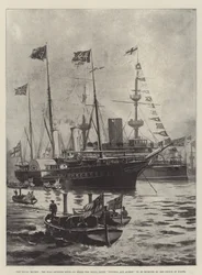 The Naval Review, the Flag Officers going on Board the Royal Yacht Victoria and Albert to be received by the Prince of Wales